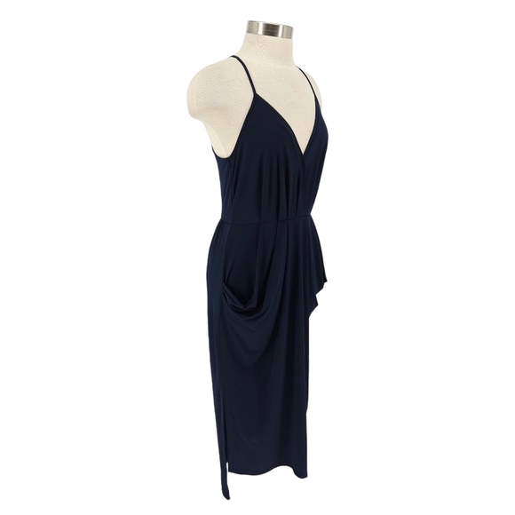 BCBGeneration Midi Dress Navy Sleeveless Keyhole Back Drape Pockets Medium - Picture 3 of 10